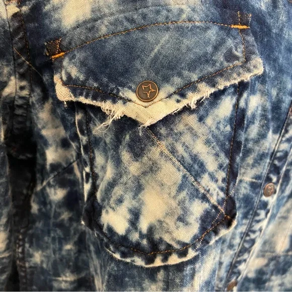 RYAN MICHAEL ⭐️NWT Button Down/Tunic in Acid Washed Blue - Picture 9 of 14